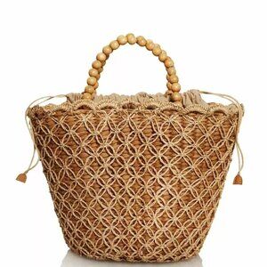 Brand New KAYU Poppy Woven Seagrass Straw Tote Bag Natural Tan Beige Medium Size
